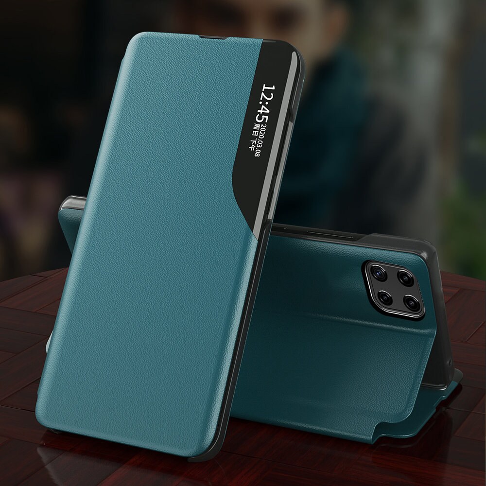 Eco Leather View Case elegant bokhylleveske med kickstand for Samsung Galaxy A22 4G oransje