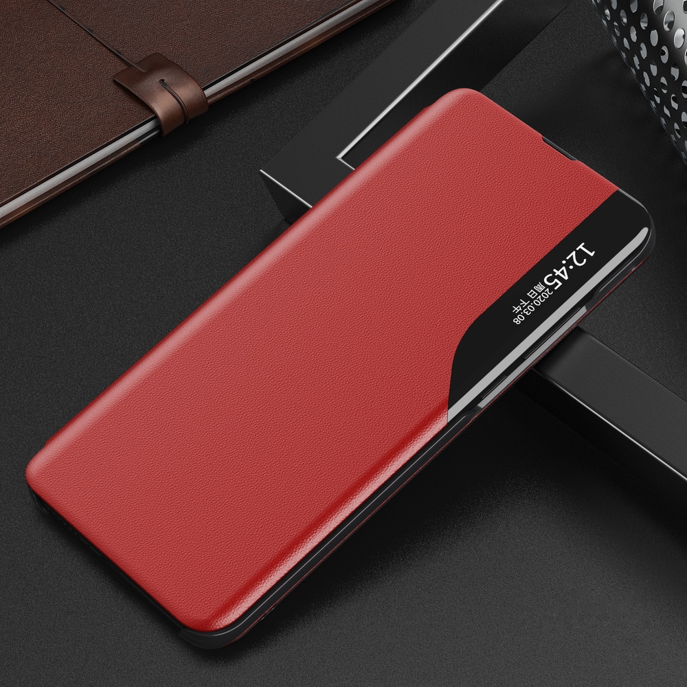 Eco Leather View Case elegant bokhylleveske med kickstand for Samsung Galaxy A22 4G rød
