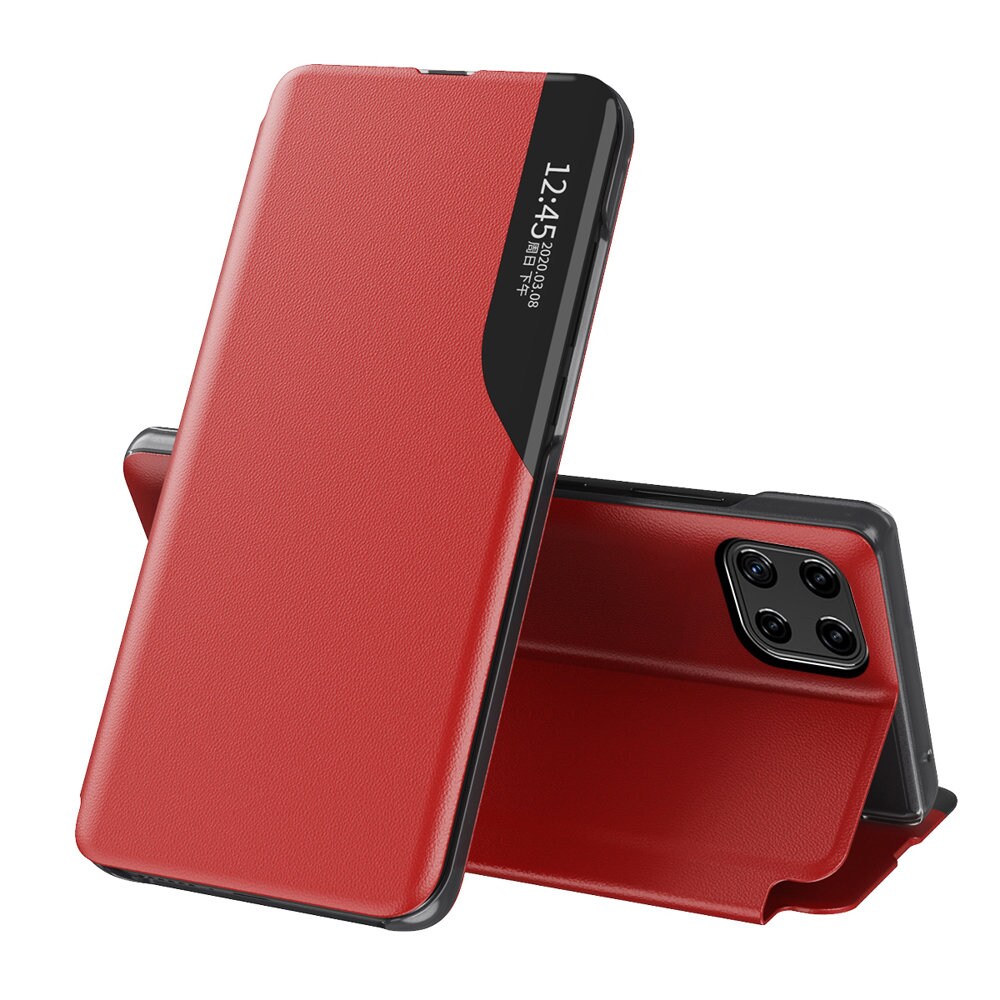 Eco Leather View Case elegant bokhylleveske med kickstand for Samsung Galaxy A22 4G rød