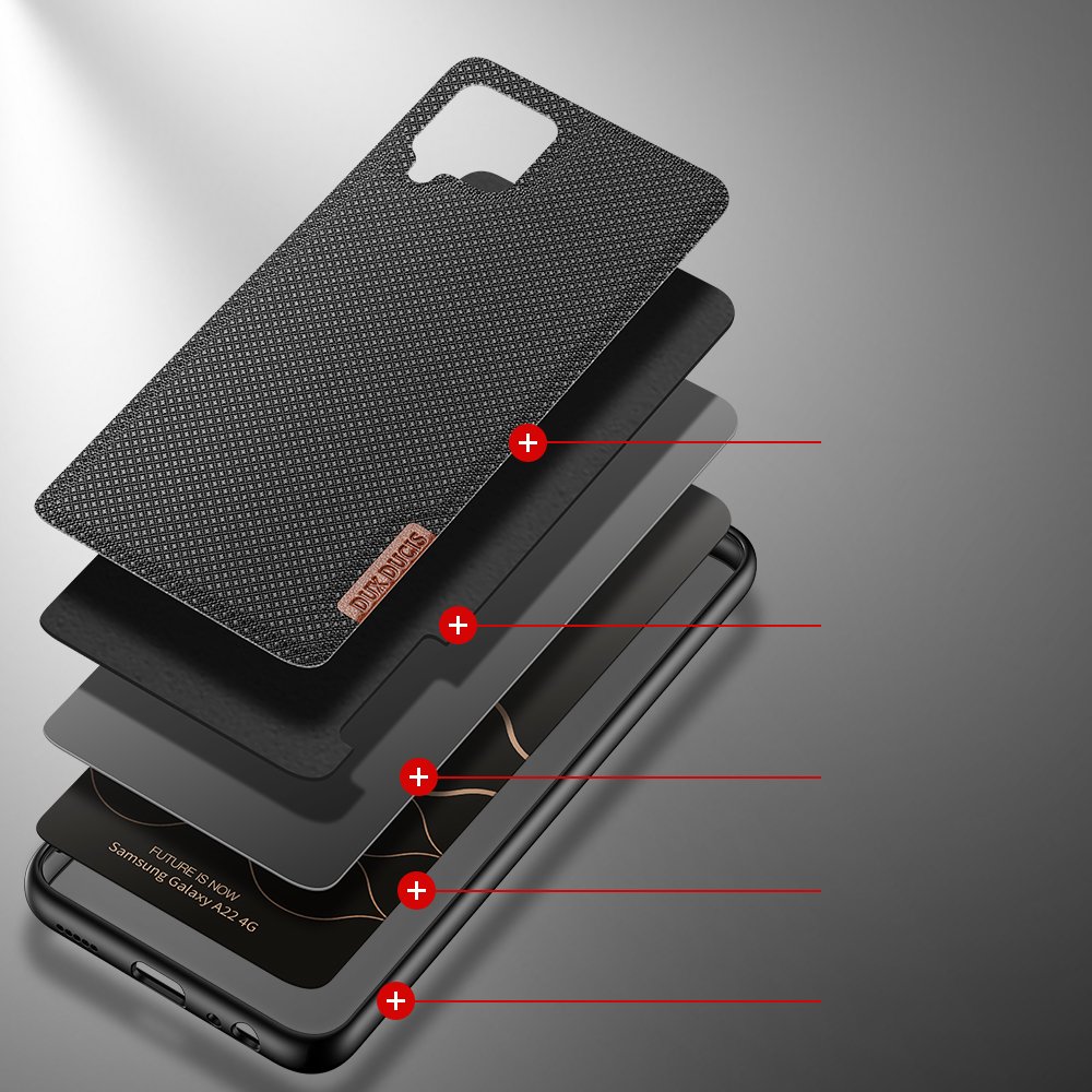 Dux Ducis Fino-etui dekket med nylonmateriale for Samsung Galaxy A22 4G svart