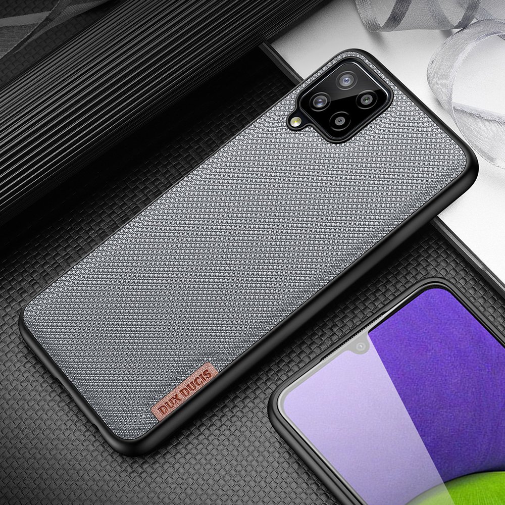 Dux Ducis Fino etui dekket med nylonmateriale for Samsung Galaxy A22 4G grå