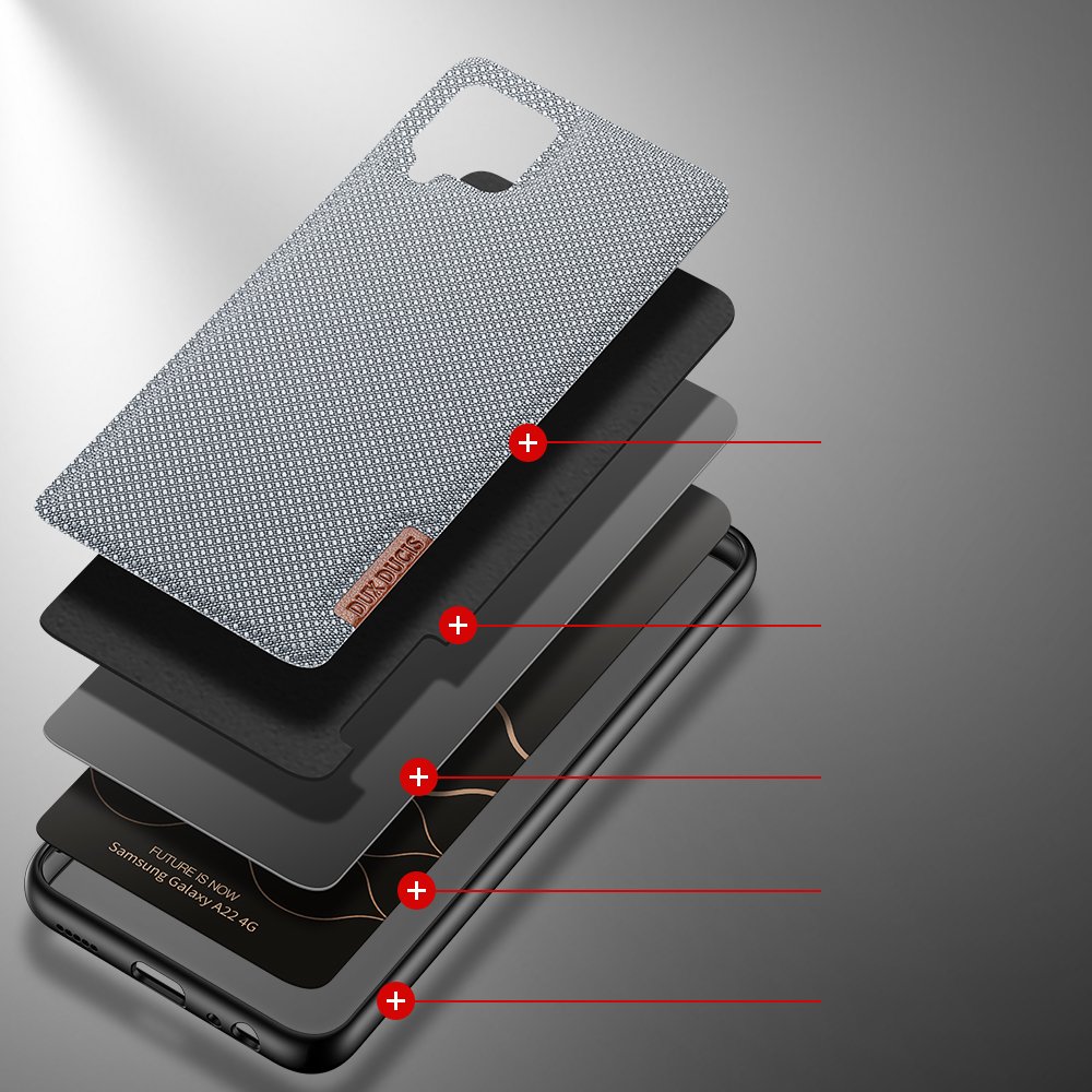 Dux Ducis Fino etui dekket med nylonmateriale for Samsung Galaxy A22 4G grå