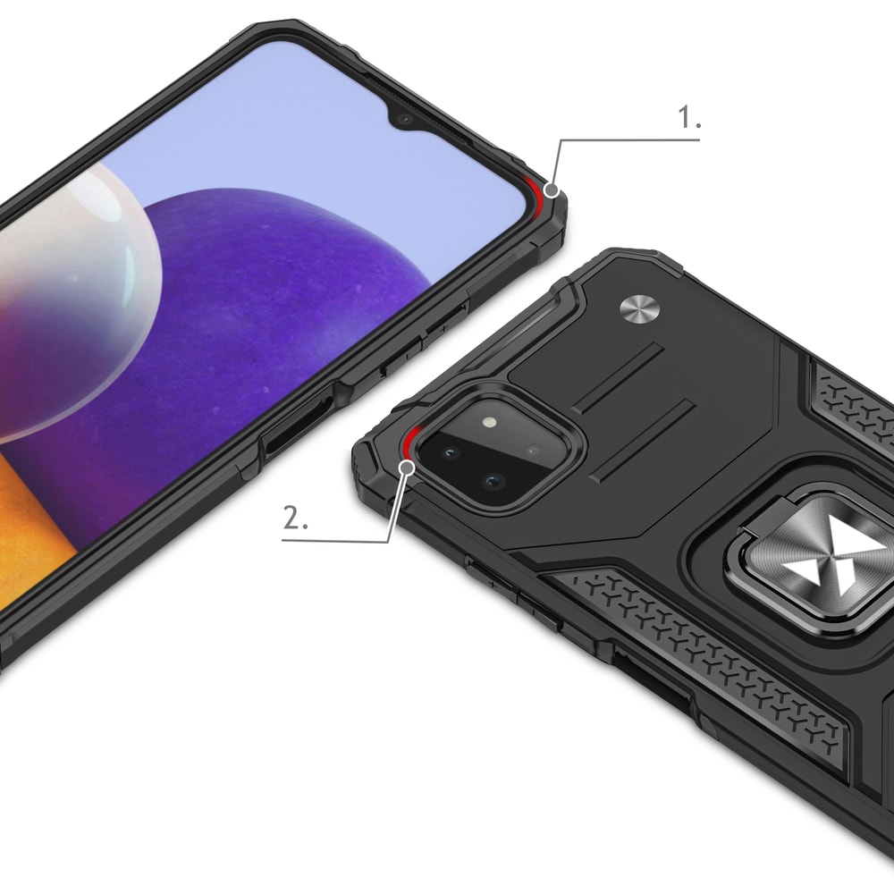 Wozinsky Ring Armor Case Kickstand Tough Rugged Cover for Samsung Galaxy A22 4G rød