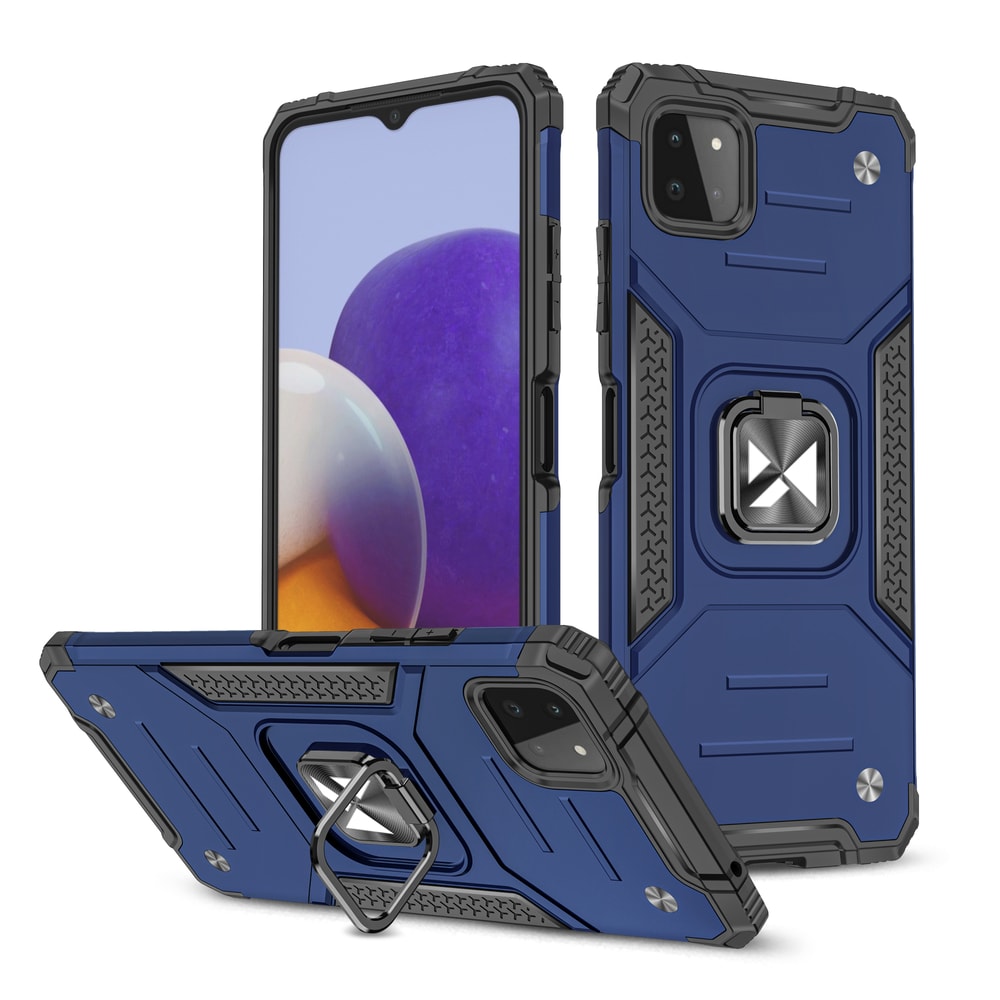 Wozinsky Ring Armor Case Kickstand Tough Rugged Cover for Samsung Galaxy A22 4G blå