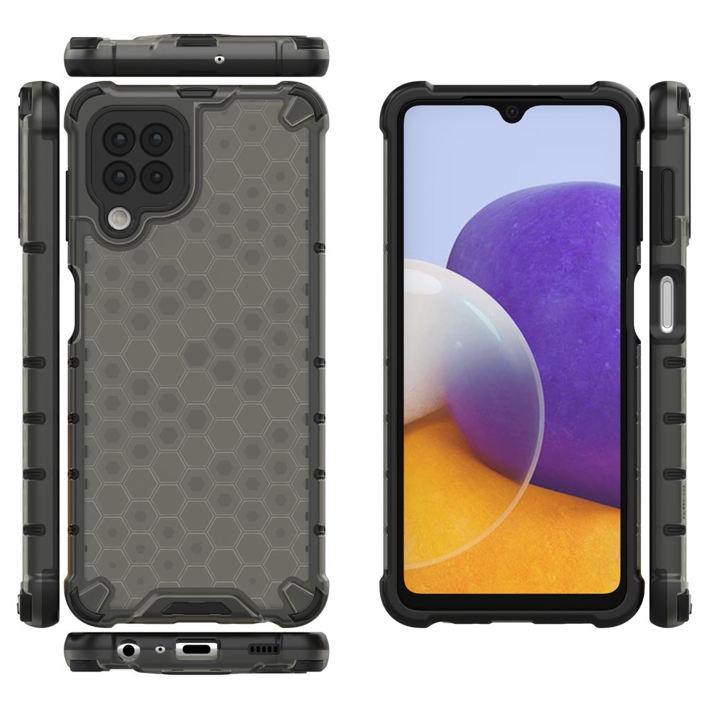 Honeycomb Case pansredeksel med TPU støtfanger for Samsung Galaxy A22 4G svart