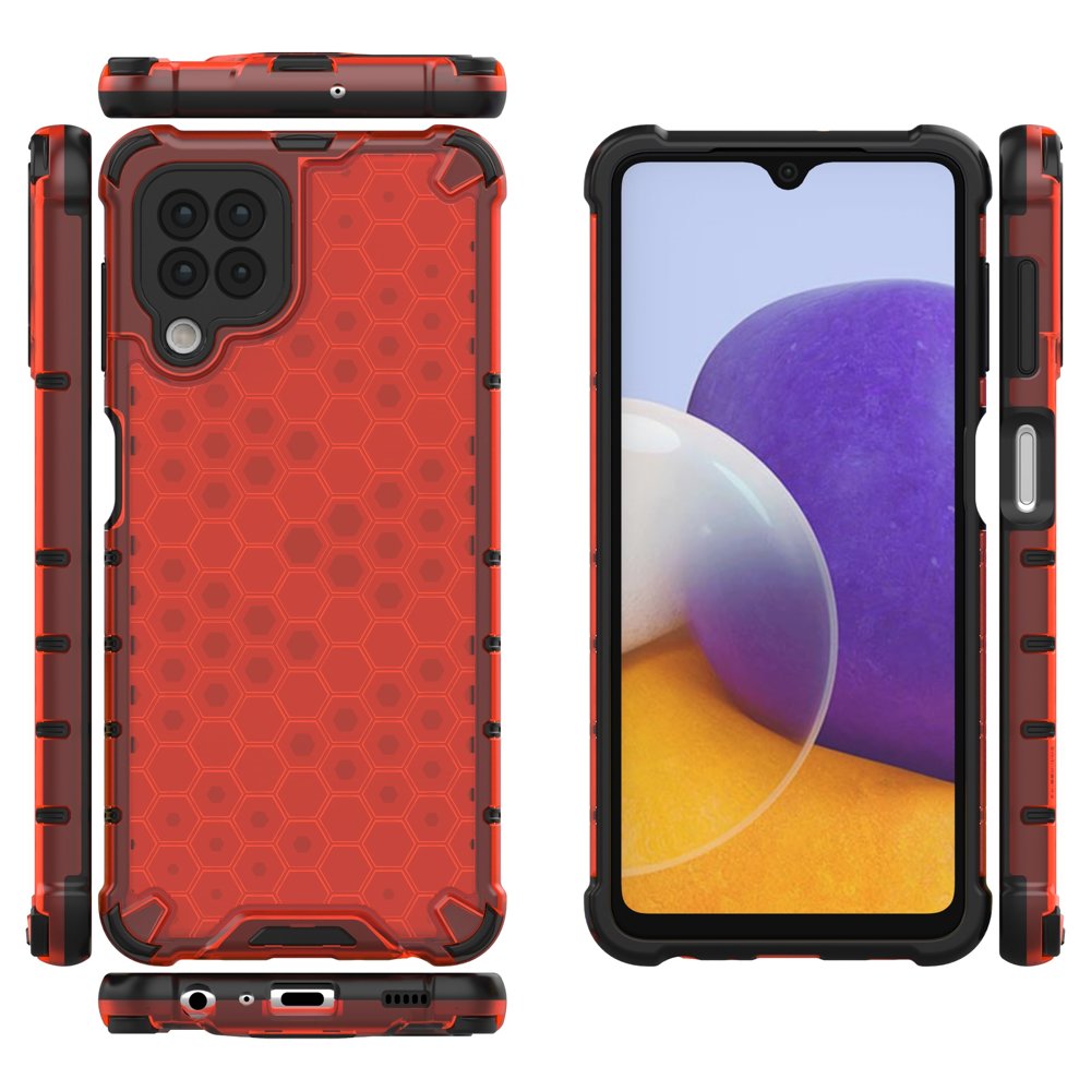 Honeycomb Case pansredeksel med TPU støtfanger for Samsung Galaxy A22 4G rød