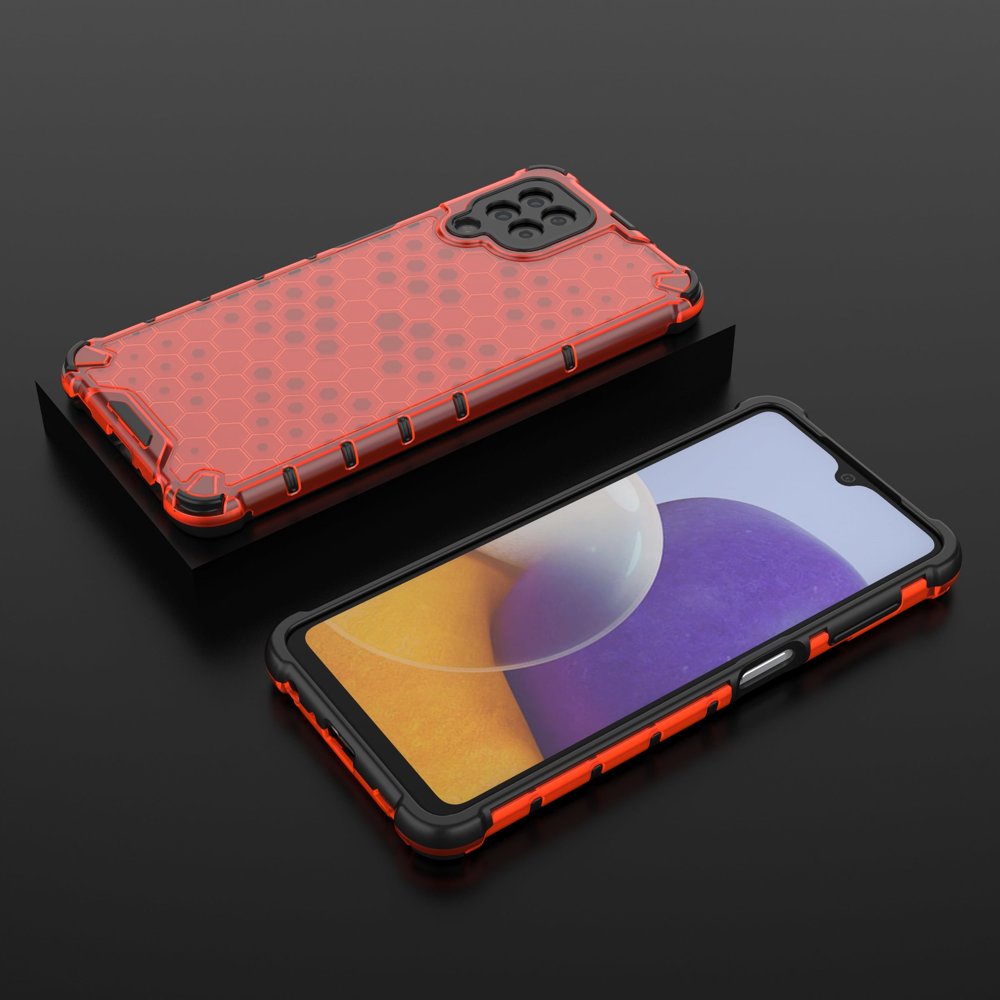 Honeycomb Case pansredeksel med TPU støtfanger for Samsung Galaxy A22 4G rød