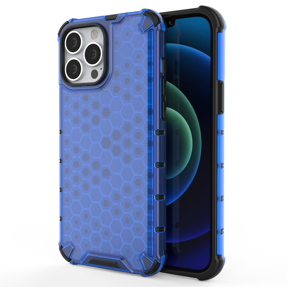 Honeycomb Case pansredeksel med TPU støtfanger for iPhone 13 Pro Max blå