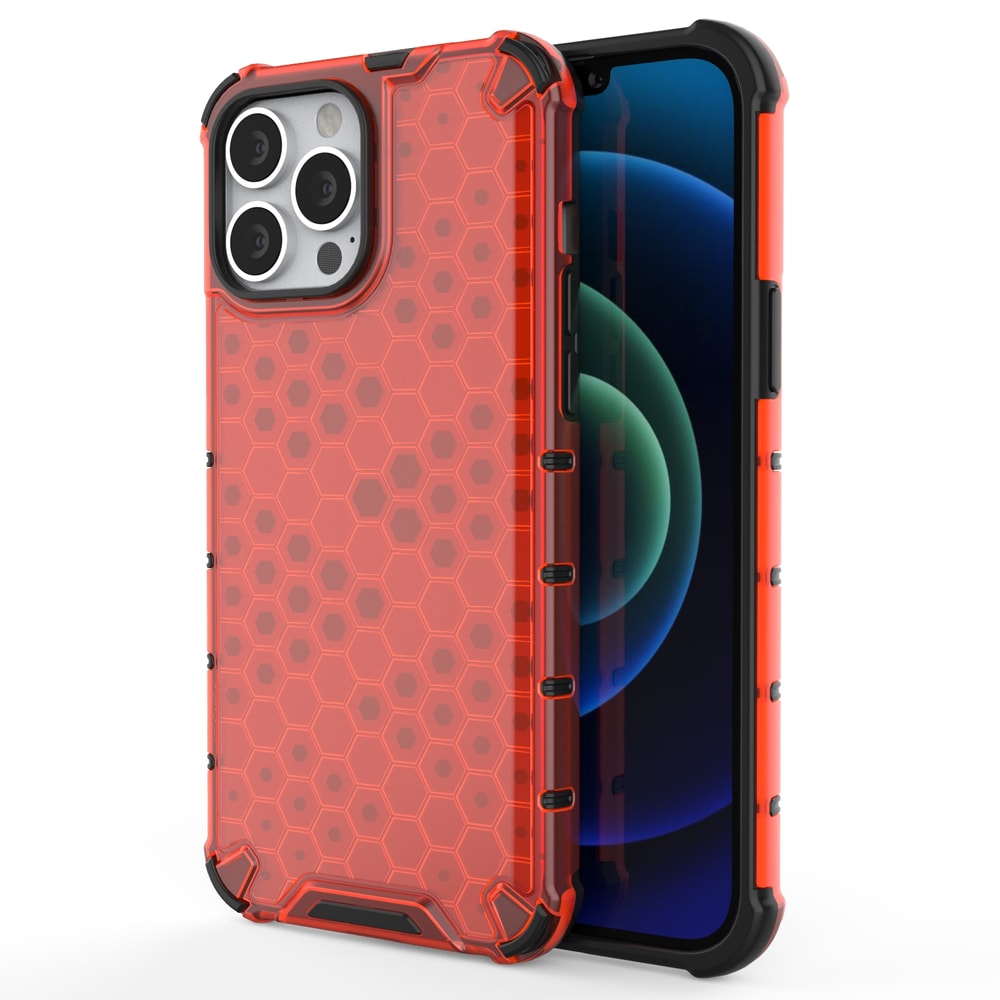 Honeycomb Case pansredeksel med TPU støtfanger for iPhone 13 Pro Max rød