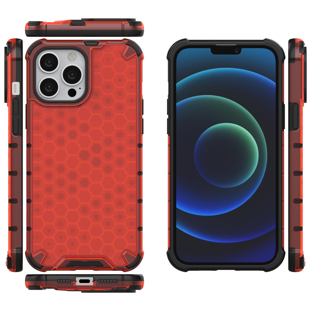 Honeycomb Case pansredeksel med TPU støtfanger for iPhone 13 Pro Max rød