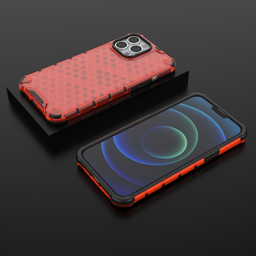 Honeycomb Case pansredeksel med TPU støtfanger for iPhone 13 Pro Max rød