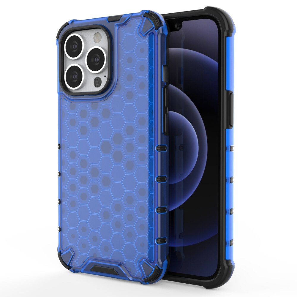 Honeycomb Case pansredeksel med TPU støtfanger for iPhone 13 Pro blå