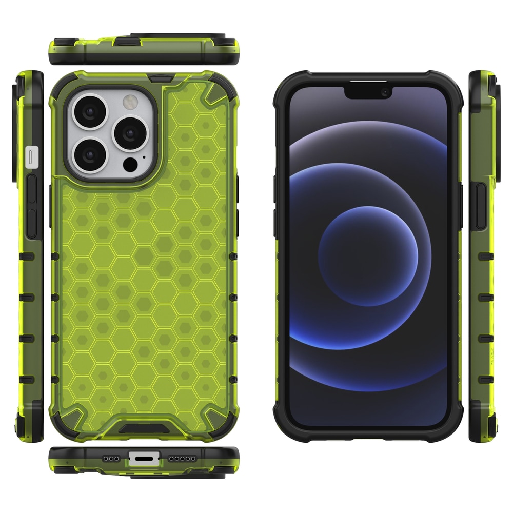 Honeycomb Case pansredeksel med TPU støtfanger for iPhone 13 Pro grønn