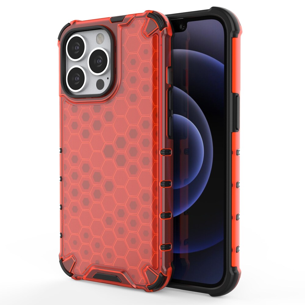 Honeycomb Case pansredeksel med TPU støtfanger for iPhone 13 Pro rød
