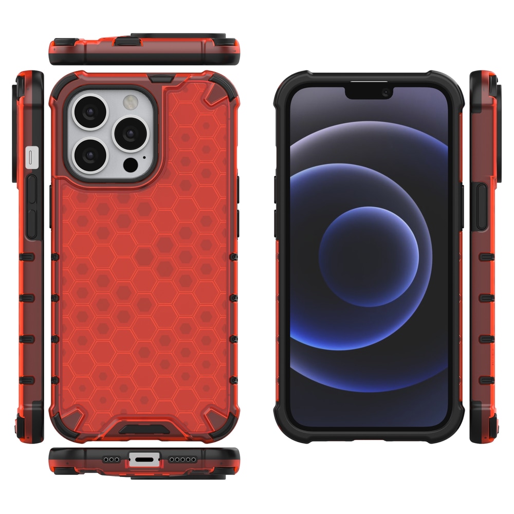 Honeycomb Case pansredeksel med TPU støtfanger for iPhone 13 Pro rød