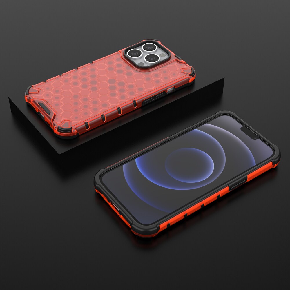 Honeycomb Case pansredeksel med TPU støtfanger for iPhone 13 Pro rød