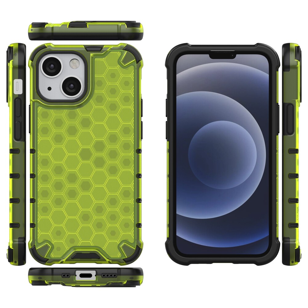 Honeycomb Case pansredeksel med TPU støtfanger for iPhone 13 mini grønn