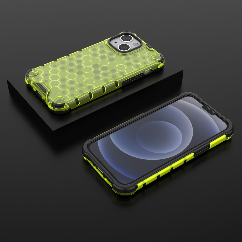 Honeycomb Case pansredeksel med TPU støtfanger for iPhone 13 mini grønn