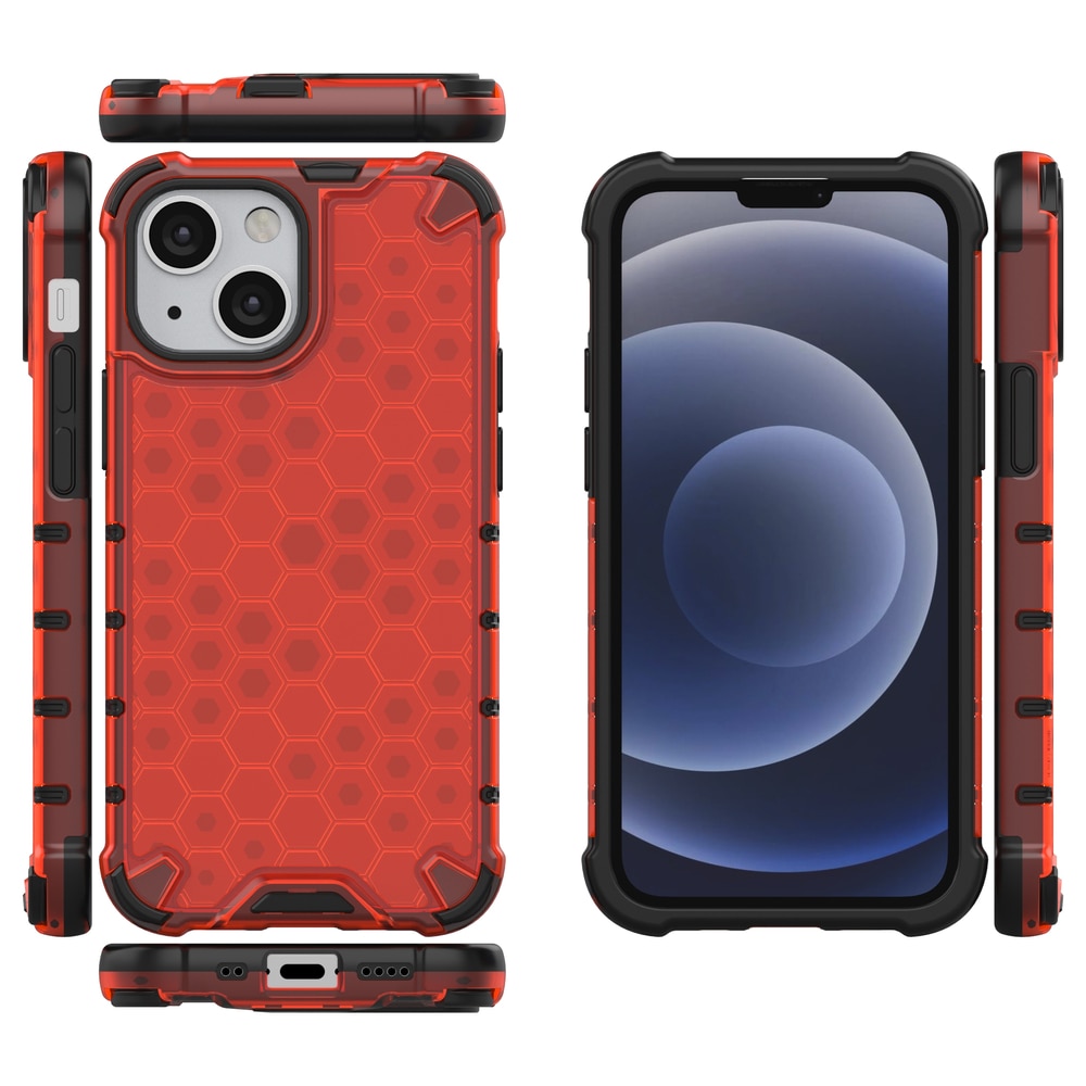 Honeycomb Case pansredeksel med TPU støtfanger for iPhone 13 mini rød