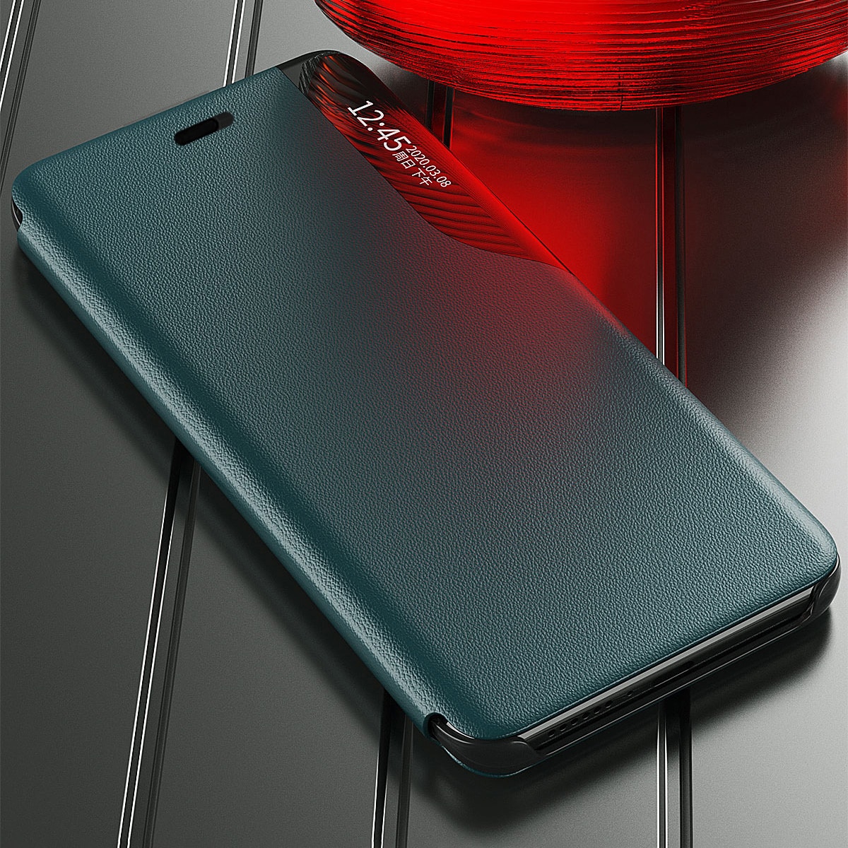 Eco Leather View Case elegant bokhylle-etui med kickstand for iPhone 13 Pro Max svart