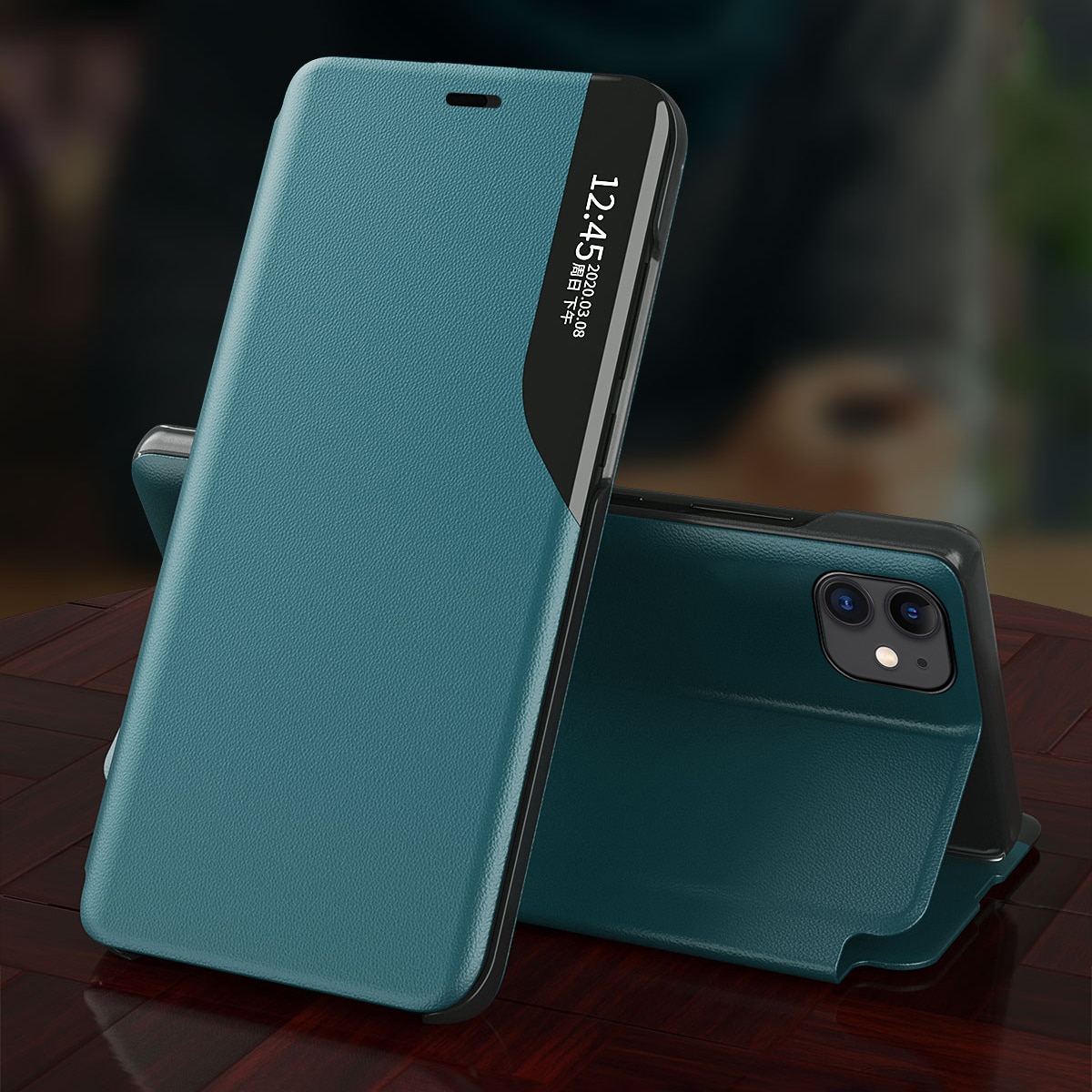 Eco Leather View Case elegant bokhylle-etui med kickstand for iPhone 13 Pro Max oransje