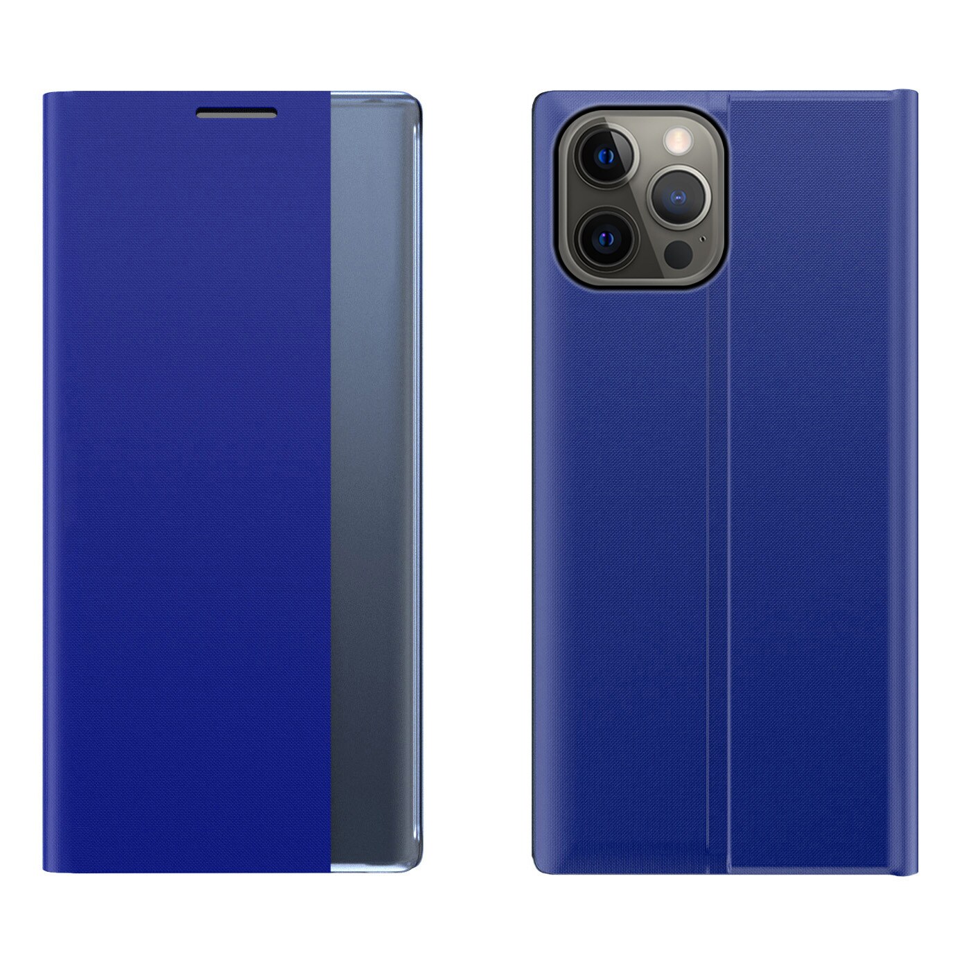 Sleep Case Bookcase-etui med smart vindu for iPhone 13 Pro blå