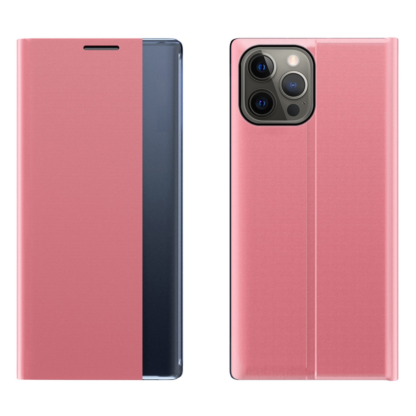 Sleep Case Bookcase-etui med smart vindu for iPhone 13 Pro rosa