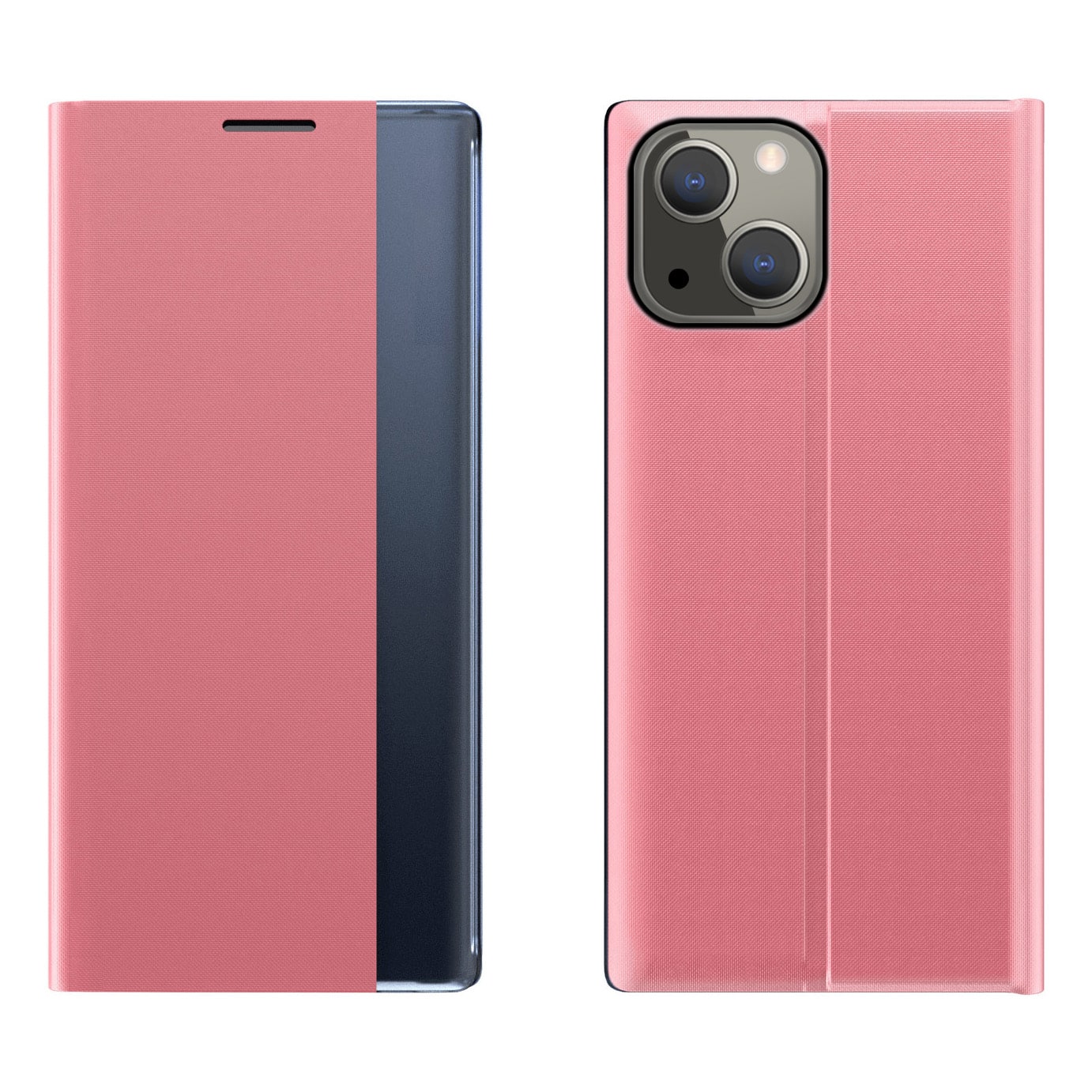 Sleep Case Bookcase Bookcase Type Case med smart vindu for iPhone 13 mini rosa
