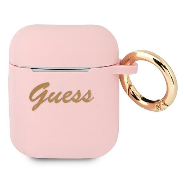 Guess GUA2SSSI AirPods-deksel rosa/rosa Silikon Vintage Script