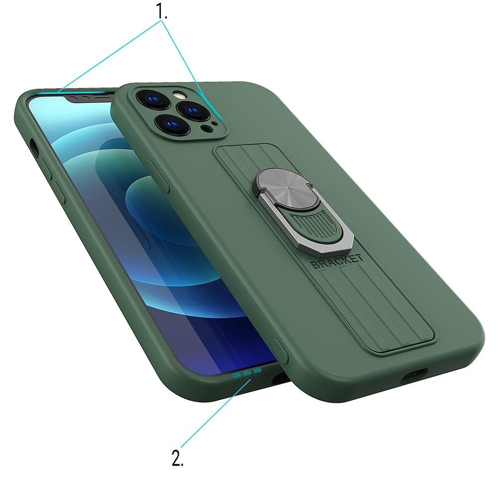 Ring Case silikonetui med fingergrep og stativ for iPhone XS Max rosa