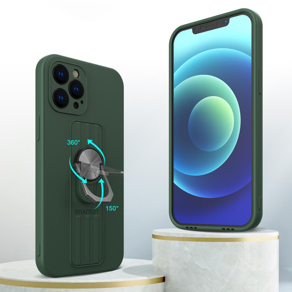 Ring Case silikonetui med fingergrep og stativ for iPhone 12 Pro rød