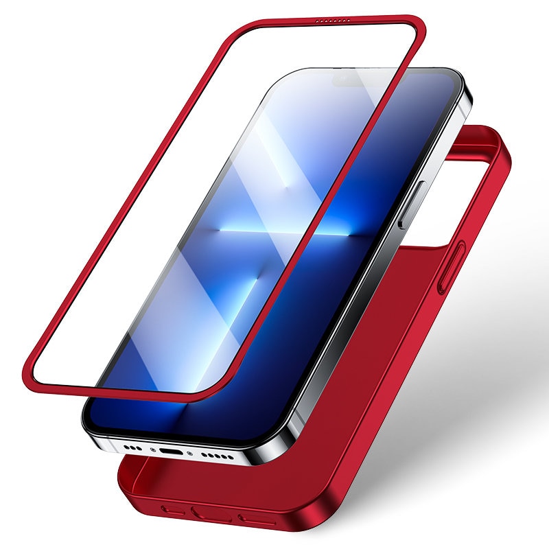 Joyroom 360 Fullt deksel for iPhone 13 Pro Max + herdet glass skjermbeskytter rød (JR-BP928)