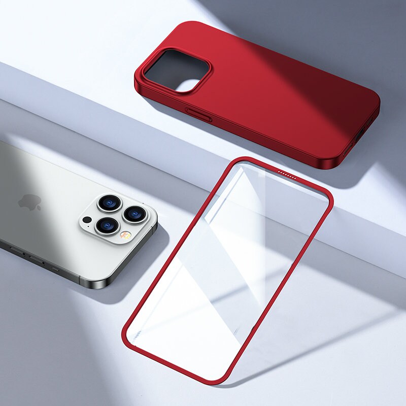 Joyroom 360 Fullt deksel for iPhone 13 Pro Max + herdet glass skjermbeskytter rød (JR-BP928)