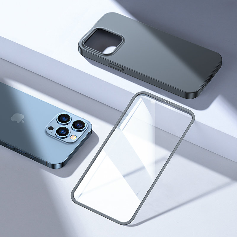 Joyroom 360 full dekselet foran og bak for iPhone 13 Pro Max + herdet glass skjermbeskytter grå