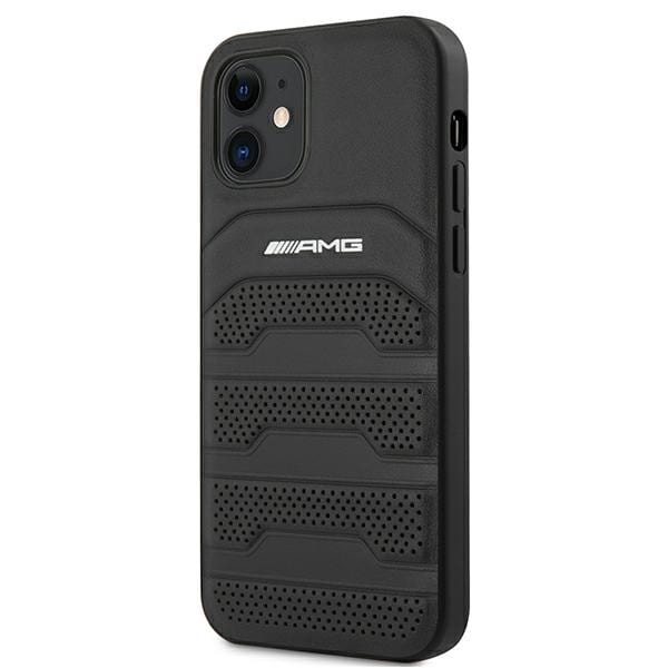 AMG Leather Debossed Lines-etui i lær for iPhone 12 mini - svart