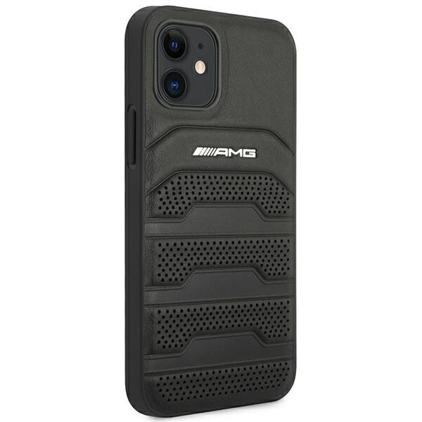 AMG Leather Debossed Lines-etui i lær for iPhone 12 mini - svart