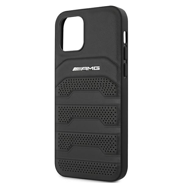 AMG Leather Debossed Lines-etui i lær for iPhone 12 mini - svart