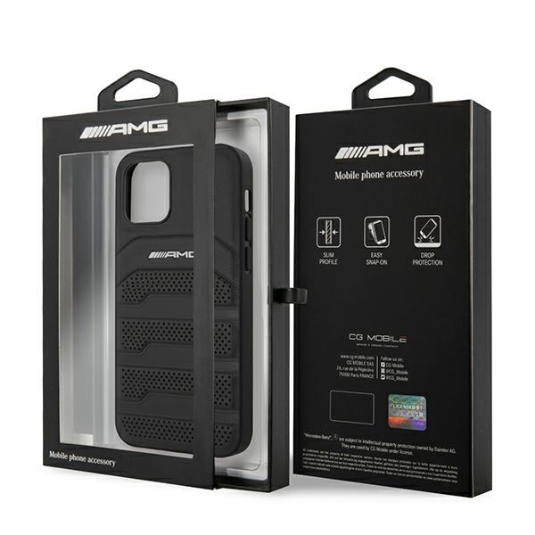 AMG Leather Debossed Lines-etui i lær for iPhone 12 mini - svart