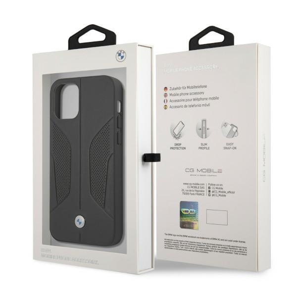 BMW Perforert lærveske med sider for iPhone 12 / iPhone 12 Pro - Svart