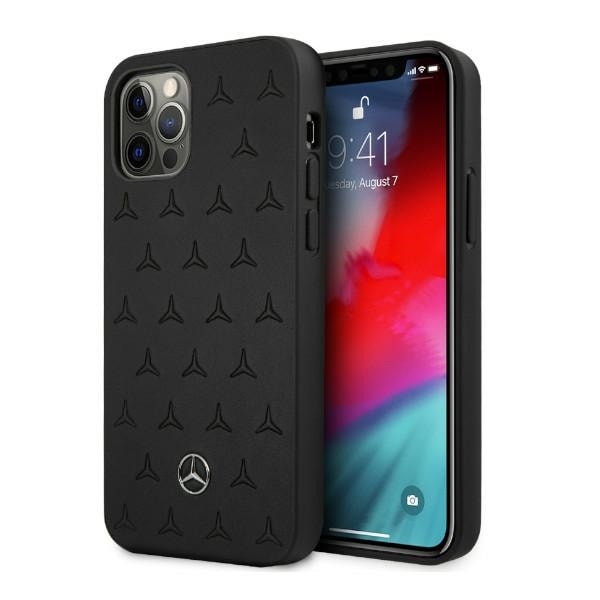 Mercedes Lærveske med stjernemønster for iPhone 12 Pro Max - svart