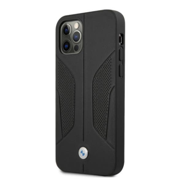 BMW Perforert lærveske med sider til iPhone 12 Pro Max - svart