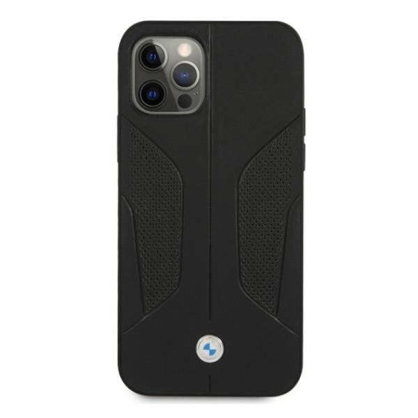 BMW Perforert lærveske med sider til iPhone 12 Pro Max - svart