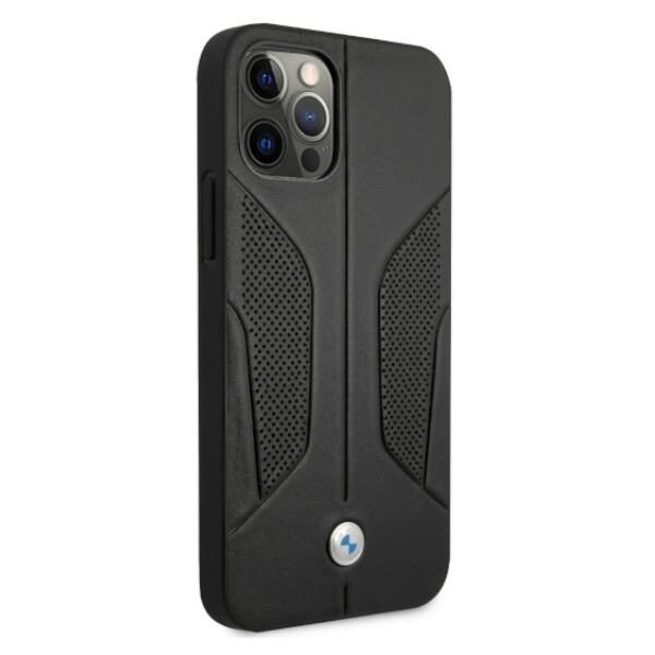 BMW Perforert lærveske med sider til iPhone 12 Pro Max - svart