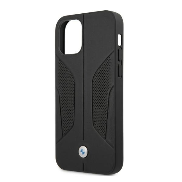 BMW Perforert lærveske med sider til iPhone 12 Pro Max - svart