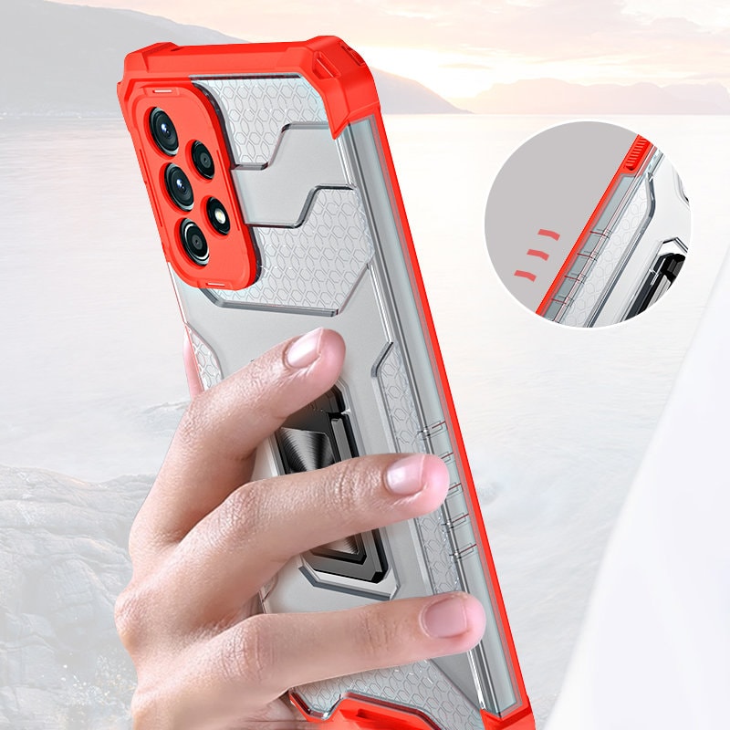 Crystal Ring Case Kickstand Tough Rugged Cover for Samsung Galaxy A72 4G rød