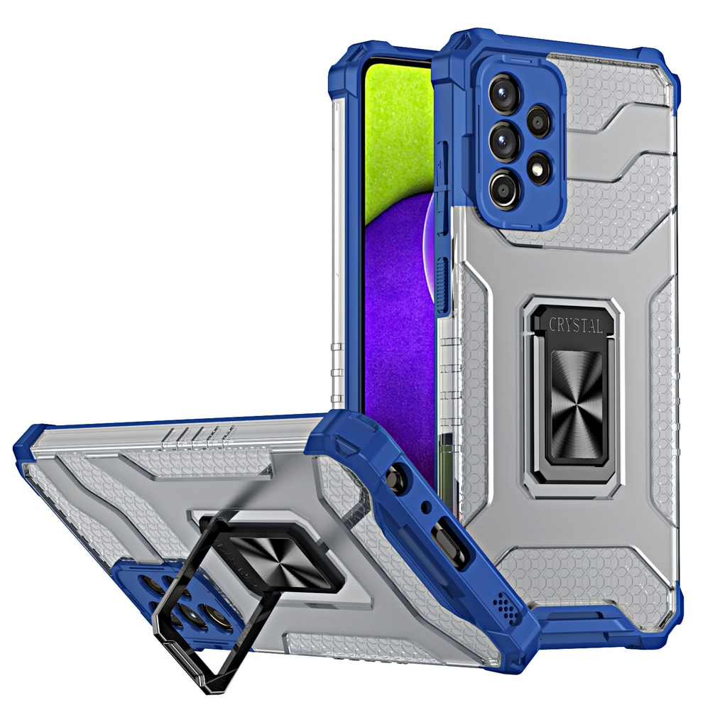 Crystal Ring Case Kickstand Tough Rugged Cover for Samsung Galaxy A72 4G blå