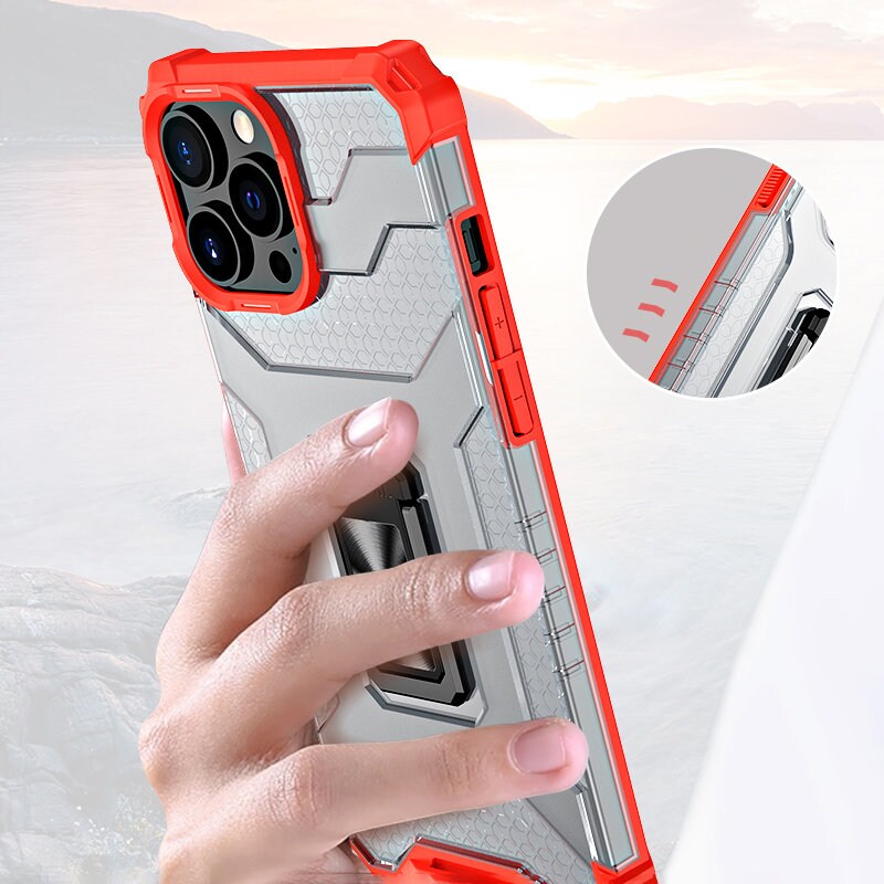 Crystal Ring Case Kickstand Robust deksel for iPhone 12 Pro rød