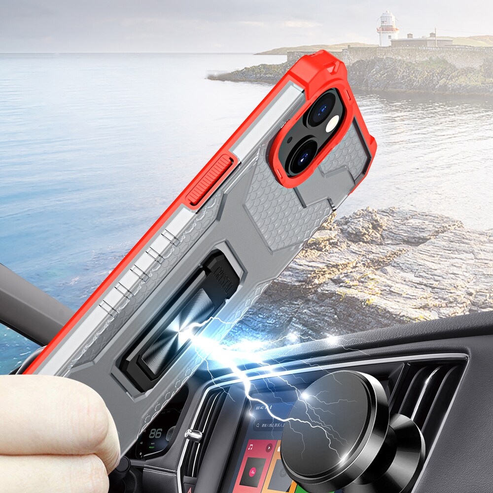 Crystal Ring Case Kickstand Robust deksel for iPhone 13 rød