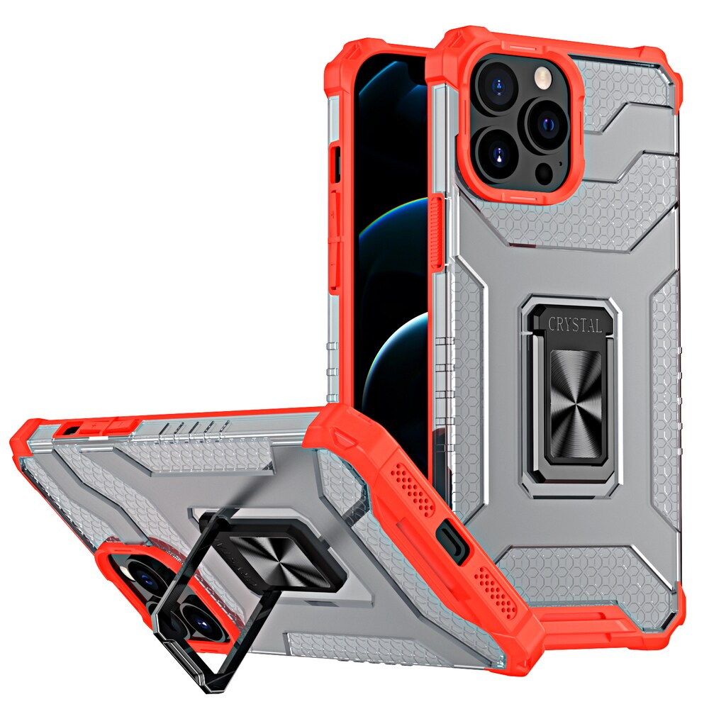 Crystal Ring Case Kickstand Robust deksel for iPhone 13 Pro Max rød