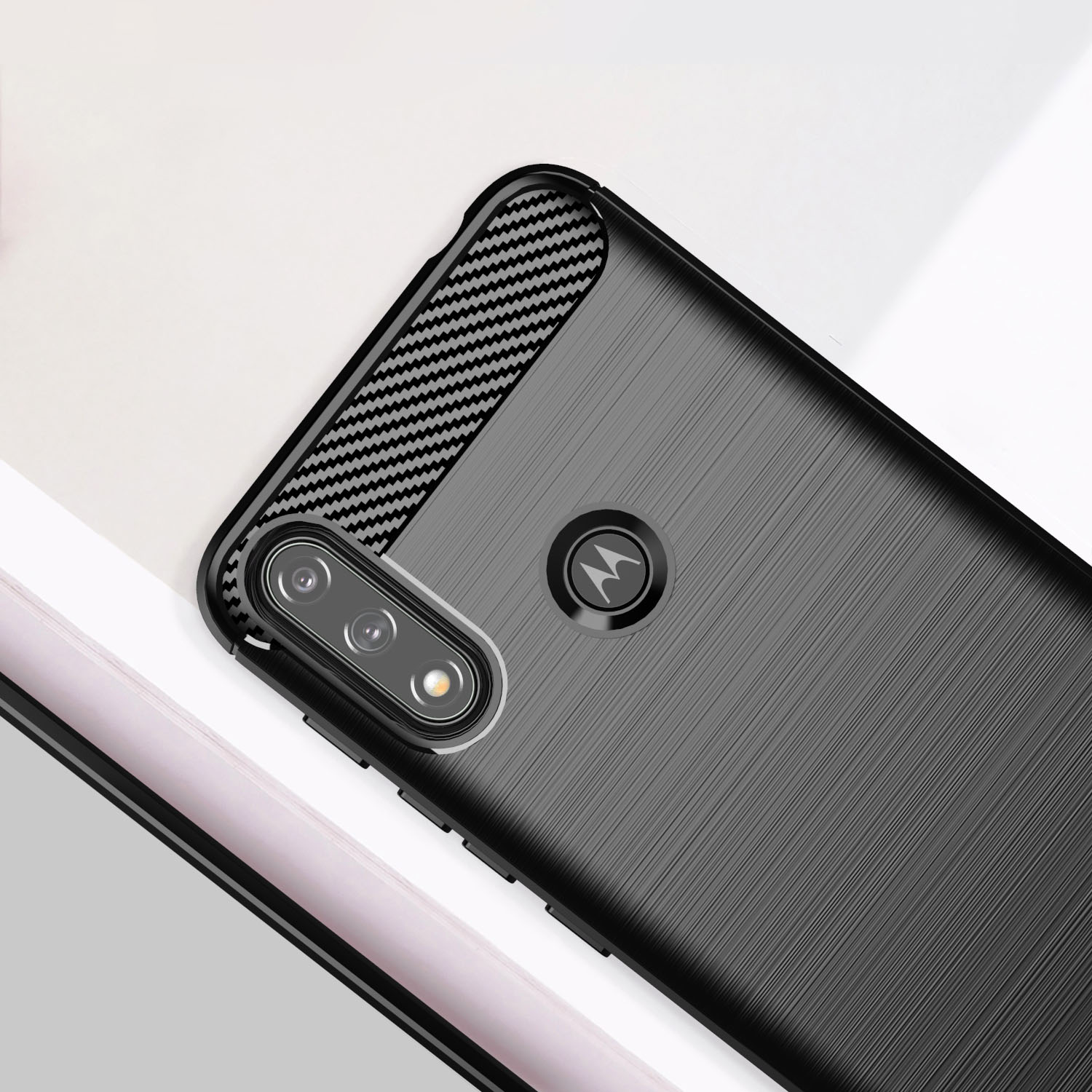 Carbon Case fleksibelt dekselhylse Motorola Moto E7i Power svart
